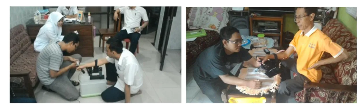 Gambar 4.1 Observasi dan wawancara pada fisioterapis (kiri) dan pasien (kanan)  Dari customer voices tersebut kemudian diolah menjadi butir kuesioner dan disebarkan ke  31  responden  di  Semarang  dan  Yogyakarta