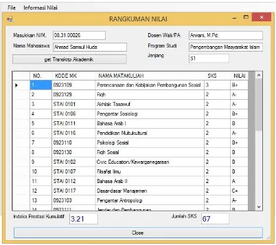 Gambar 11 Form Rangkuman Nilai