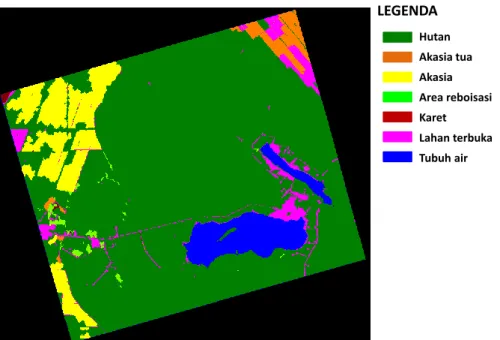 Gambar 3-5: Hasil  klasifikasi  penutup  lahan  berbasis  obyek  dengan  MRS  dan  SVM  untuk  data  PiSAR-L2 resolusi spasial 10 meter 