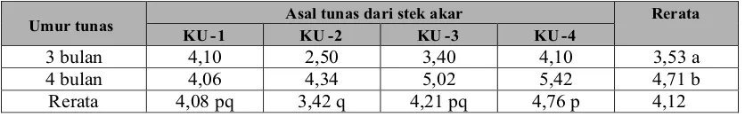 Tabel 3. Hasil uji DMRT jumlah akar stek pucuk umur 2 bulan