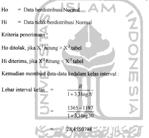 Tabel 4.6 Tabel Interval Kelas dan Frekuensi Pengamatan