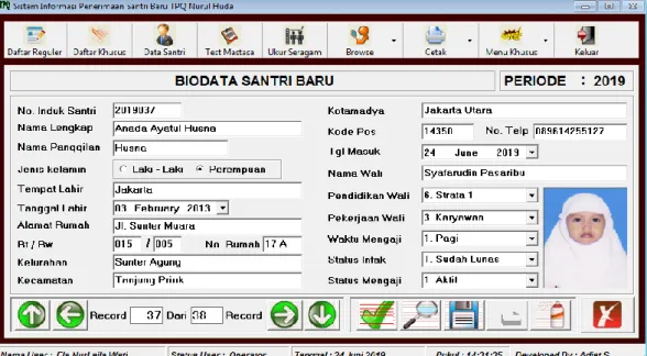 Gambar III.5 Menu Biodata Santri Baru 
