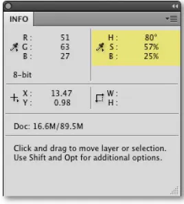 Figure 4 This table shows a comparison between the Photoshop HSB values for points and those for the image after it has been processed in Lightroom and in Photoshop using a A, B, C, and D in Figure 2