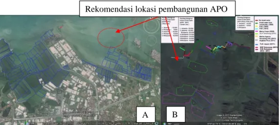 Gambar 7.  Rekomendasi lokasi pembangunan APO di Kelurahan Trimulyo, Kecamatan  Genuk (A) dan Kelurahan Tugurejo, Kecamatan Tugu (B) 