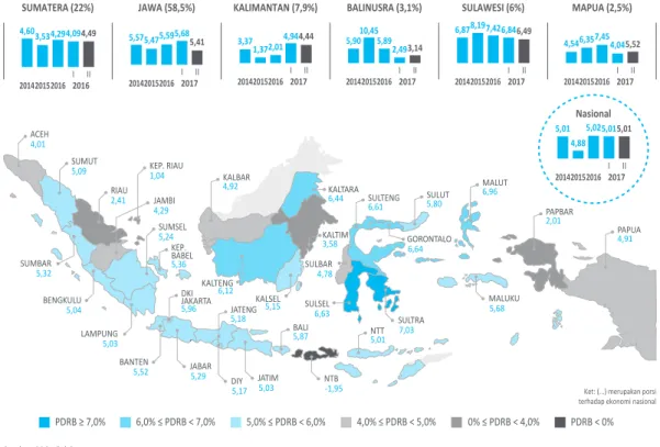 Gambar 1. Peta Pertumbuhan Ekonomi Daerah Triwulan II 2017 (%,yoy)