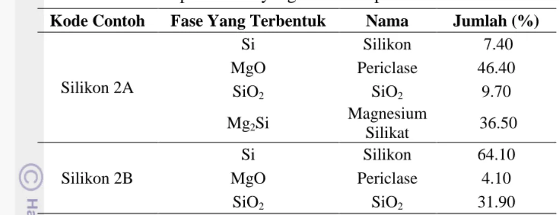 Tabel 3  Komposisi fase yang terbentuk pada contoh silikon 2 