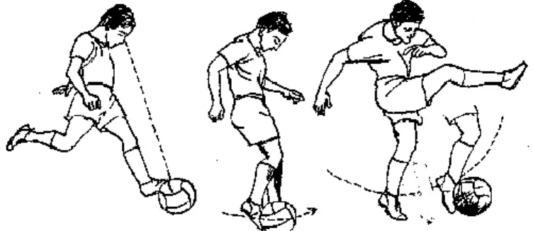 Gambar 2.Teknik Menendang Bola Menggunakan Punggung Kaki (Muchtar  Remmy, 1992:31) 