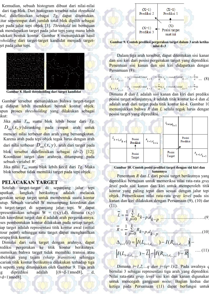 Gambar 8. Hasil thresholding dari target kandidat  Gambar  tersebut  menunjukkan  bahwa  target-target  yang  didapat  lebih  mendekati  bentuk  kontur  objek