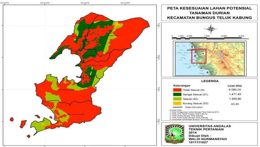 Gambar 4. Peta Kesesuaian Lahan Potensial untuk Pengembangan Tanaman Durian  Kecamatan Bungus Teluk Kabung 