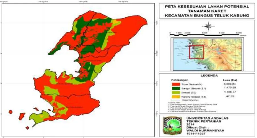 Gambar 5. Peta Kesesuaian Lahan Potensial untuk Pengembangan Tanaman Kakao  Kecamatan Bungus Teluk Kabung 