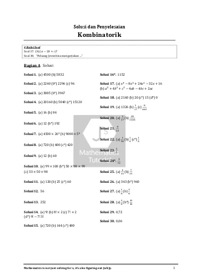 Solusi Dan Penyelesaian. Kombinatorik. (b)