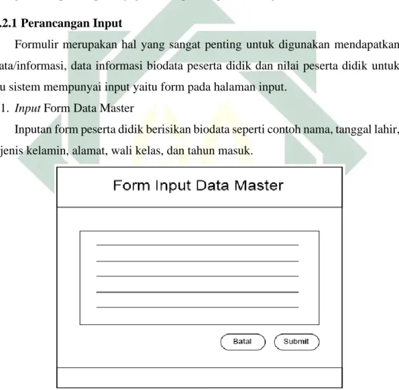 Gambar 4. 16. Rancangan Tampilan Form Input Data Master  2.  Input Form Nilai 