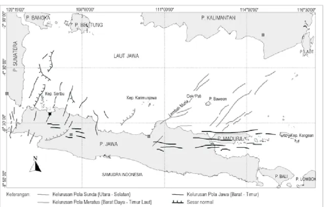 Gambar 1. Tektonik Paleogen dari Hamilton (1979) membentuk tiga arah utama, yaitu:  Pola Sunda arah utara – selatan, Pola Meratus                     arah barat daya – timur laut dan Pola Jawa arah barat – timur (Pulunggono dan Martodjojo, 1994; Martodjojo