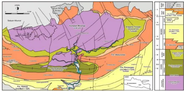 Gambar 1. Peta Geologi dan Stratigrafi Daerah Luk Ulo dan Sekitarnya (modifikasi Asikin dkk., 1992)