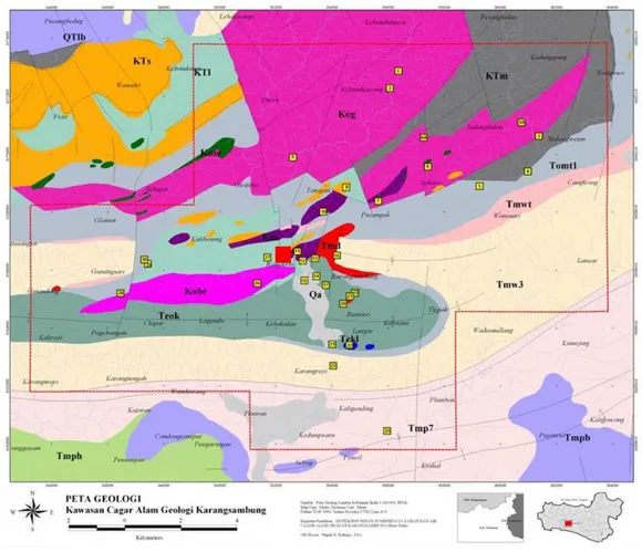 Gambar 4.  Peta geologi regional daerah Kebakalan dan sekitar Cagar Alam Karangsambung 