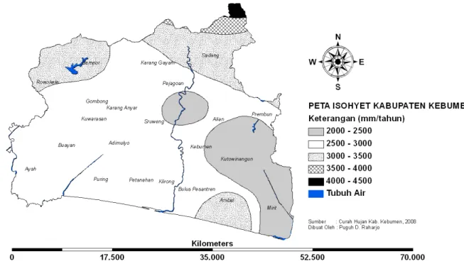 Gambar 3. Peta Isohyet Kabupaten Kebumen [14] 