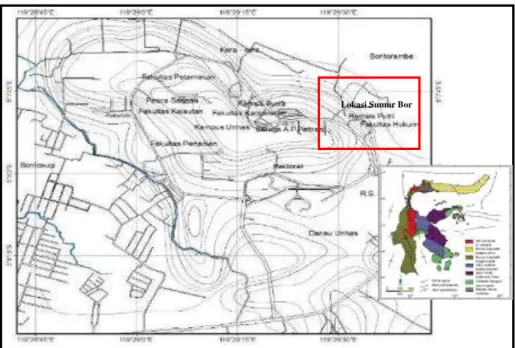 Gambar 1.  Peta Lokasi Penelitian Analisis Cutting Bor dan Nilai Resistivity Batuan di  Daerah  Fakultas  Ekonomi  Kampus  Unhas  Tamalanrea,  Kecamatan  Tamalanrea, Kota Makassar 