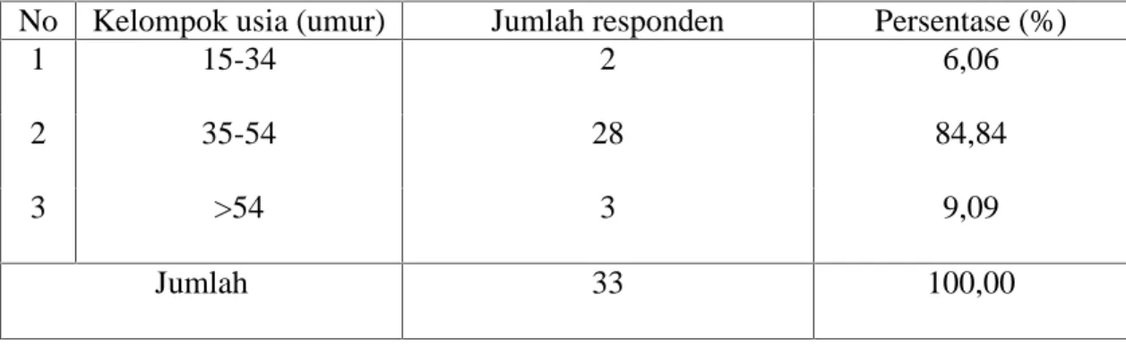 Tabel 7. Klasifikasi Responden  Berdasarkan  Kelompok  Umur pada  areal BKPH Ropang Kabupaten Sumbawa