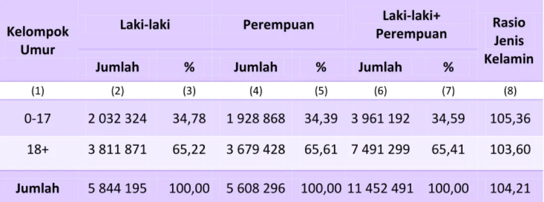 Tabel 2.1   Penduduk Provinsi Banten Menurut Kelompok Umur, Jenis   Kelamin dan Rasio Jenis Kelamin (RJK), 2013 