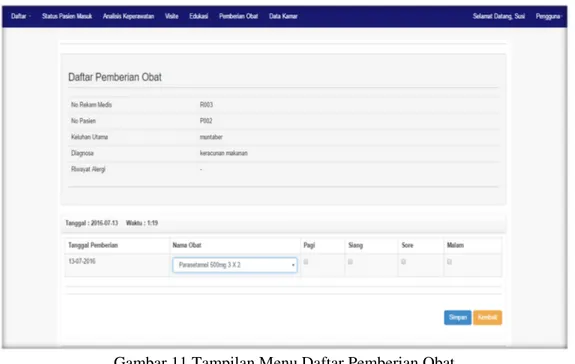 Gambar 11 Tampilan Menu Daftar Pemberian Obat 