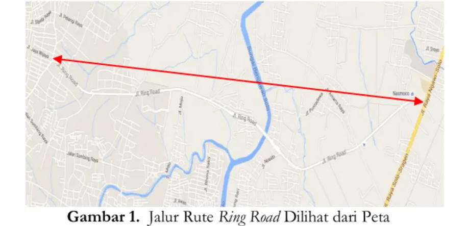 Gambar 1.  Jalur Rute Ring Road Dilihat dari Peta 