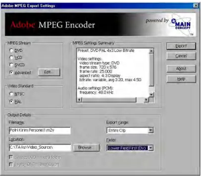 Gambar 3.10. Window Adobe MPEG Export Settings 