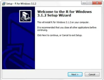 Gambar 2.1 Jendela dialog awal instalasi R dalam sistem operasi Windows 