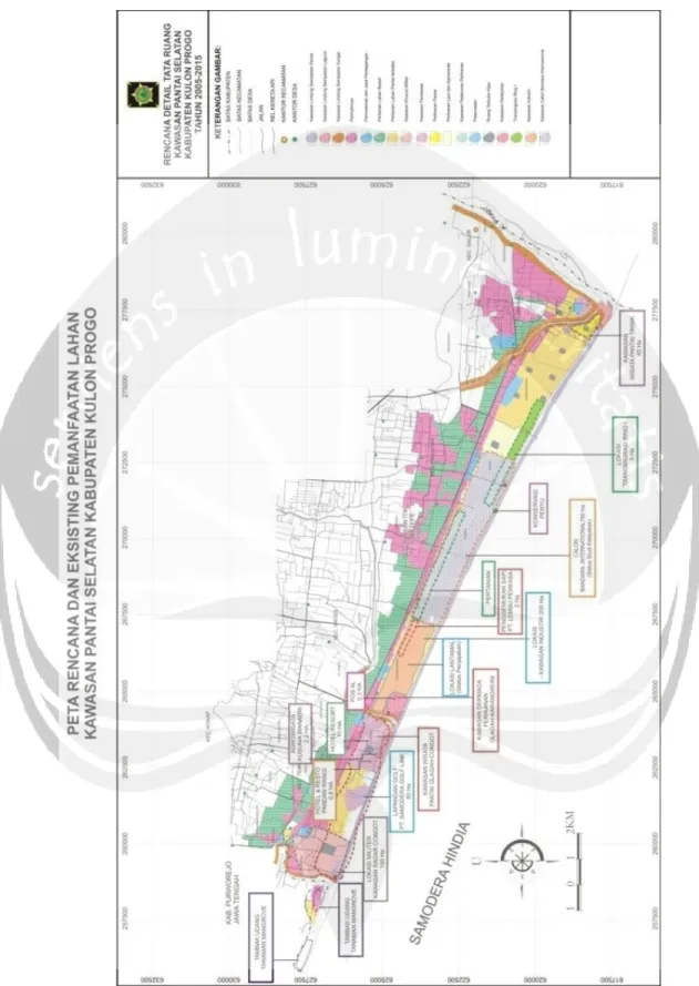 Gambar III.4. Peta Rencana dan eksisting pemanfaatan lahan kawasan pantai selatan  Kabupaten Kulonprogo 