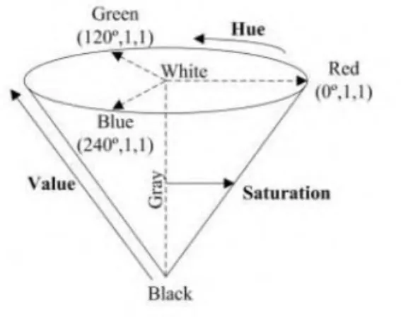Gambar 2.3 Representasi dari ruang warna HSV  (Sareen,dkk 2011)