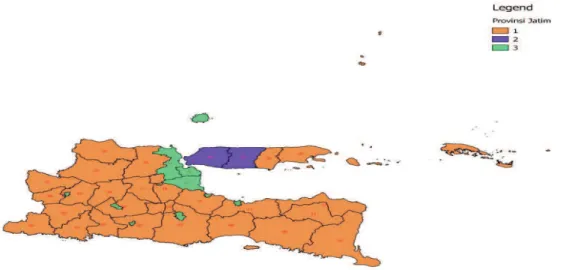 Gambar 4.  Klaster Provinsi Jatim Berdasarkan Indikator Pembangunan Berkelanjutan Tahun  2012