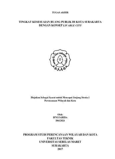 TINGKAT KESESUAIAN RUANG PUBLIK DI KOTA SURAKARTA DENGAN KONSEP LIVABLE ...