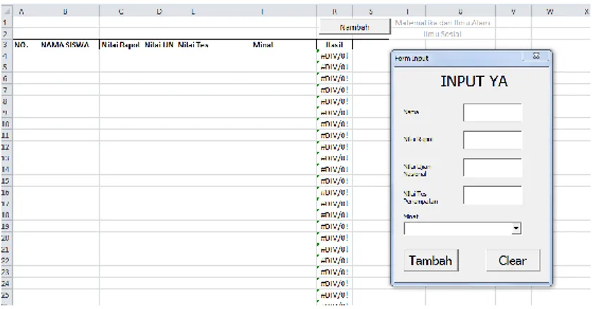 Gambar 4.7. Tampilan form dan database pada Ms. Excel 