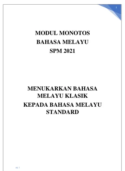 MENUKARKAN BAHASA KLASIK KEPADA BAHASA STANDARD  KEPIMPINAN MELALUI