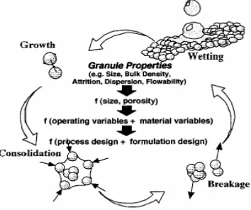Gambar 4. Proses agitative agglomerationatau granulasi. (Perry dan Green, 1999) 