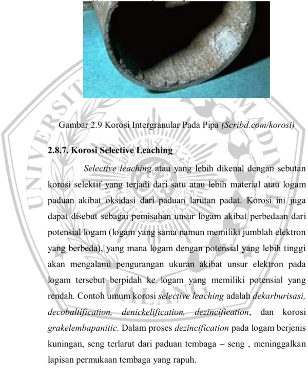 Gambar 2.9 Korosi Intergranular Pada Pipa (Scribd.com/korosi)  2.8.7. Korosi Selective Leaching 