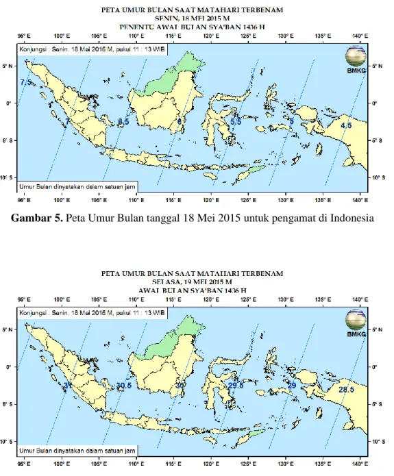 Gambar 5. Peta Umur Bulan tanggal 18 Mei 2015 untuk pengamat di Indonesia 