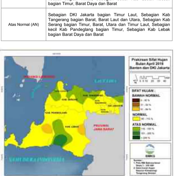 Gambar 18. Peta Prakiraan Sifat Hujan  Bulan April 2018 Provinsi Banten dan DKI Jakarta 