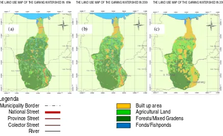 Figure 2. The land use map of the Garang watershed in (a) 1994 (b) 2001 and (c) 2008 