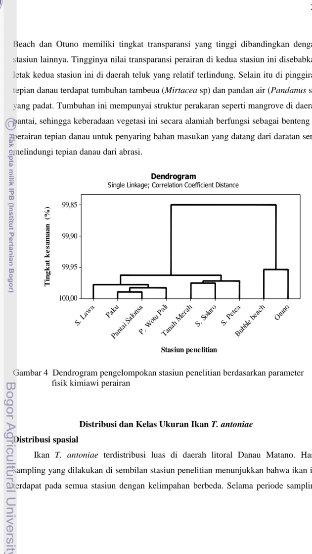Gambar 4  Dendrogram pengelompokan stasiun penelitian berdasarkan parameter           fisik kimiawi perairan  