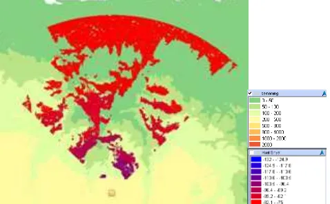 Gambar 7. Tampilan hasil simulasi antena Kathrein 732691 dengan tipe daerah sub urban untuk ketinggian 52 meter 