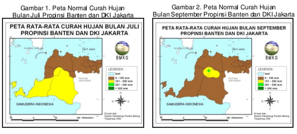 Gambar 1. Peta Normal Curah Hujan             Bulan Juli Propinsi Banten dan DKI Jakarta 