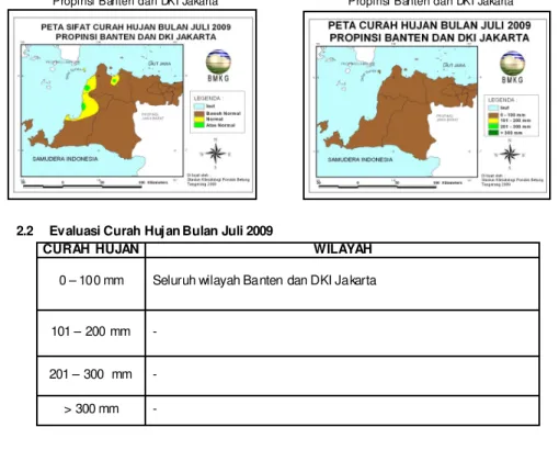 Gambar  4.  Peta  Evaluasi  Curah  Hujan Bulan Juli  2009  Propinsi Banten dan DKI Jakarta 