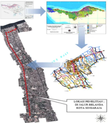 Gambar 1. Lokasi Penelitian di Jalur Belanda Kota Singaraja  Sumber : Citra Satelit dan Observasi Lapangan, 2014 