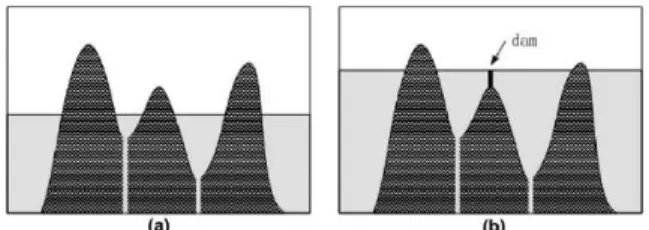 Gambar 2.6  Ilustrasi transformasi watershed pada citra 1D [15].