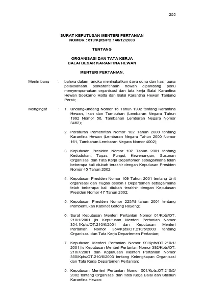 SURAT KEPUTUSAN MENTERI PERTANIAN NOMOR : 619/Kpts/PD.140/12/2003 ...