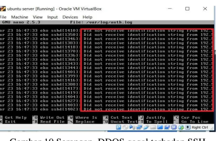 Gambar 10 Serangan  DDOS gagal terhadap SSH 