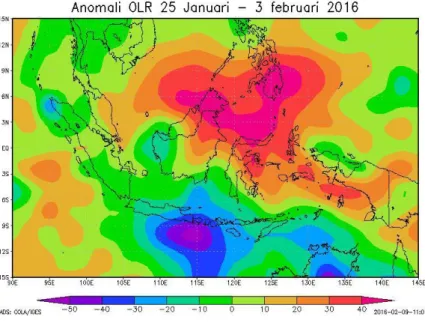 Gambar 2. Anomali Outgoing Longwave Radiation tanggal 25 Januari – 3 Februari 2016  Sumber : http://www.esrl.noaa.gov 