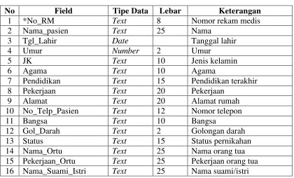 Tabel 3.2 Data Pasien 