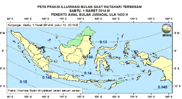 Gambar 6. Peta Fraksi Illuminasi Bulan tanggal 1 Maret 2014 untuk pengamat di Indonesia 