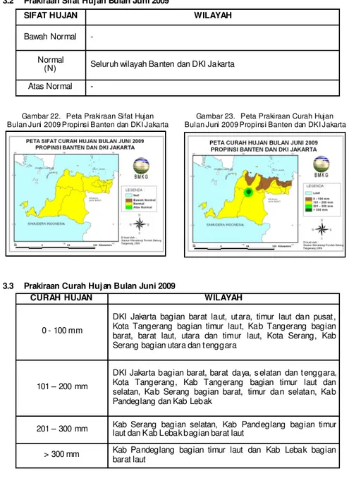 Gambar 23.  Peta Prakiraan Curah Hujan   Bulan Juni 2009 Propinsi Banten dan DKI Jakarta 